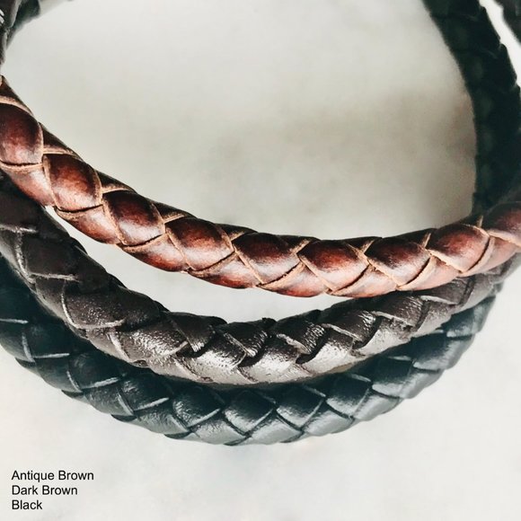 Braided Leather Bracelet with Magnetic Clasp - Picture 2 of 7